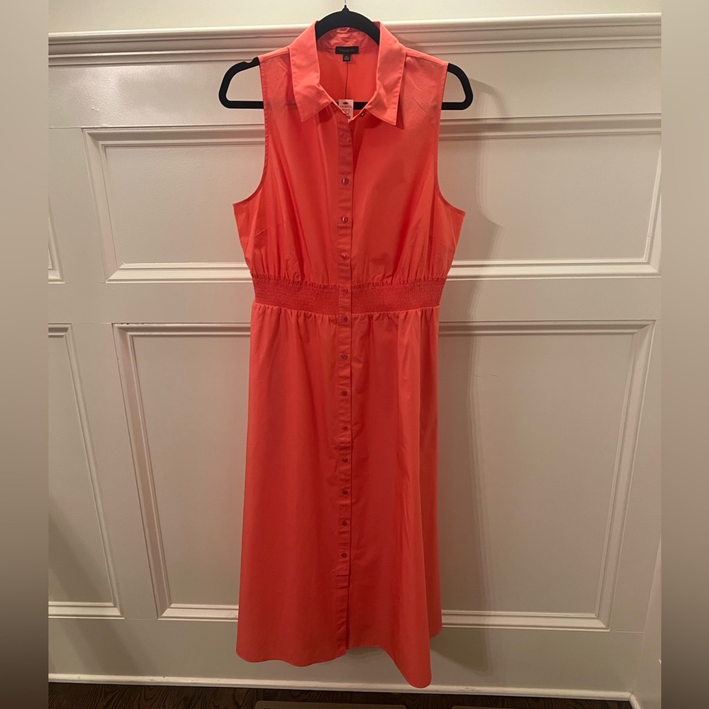 NWT Women's Talbots Button Down Dress Collared Sleeveless Coral Orange Size 12